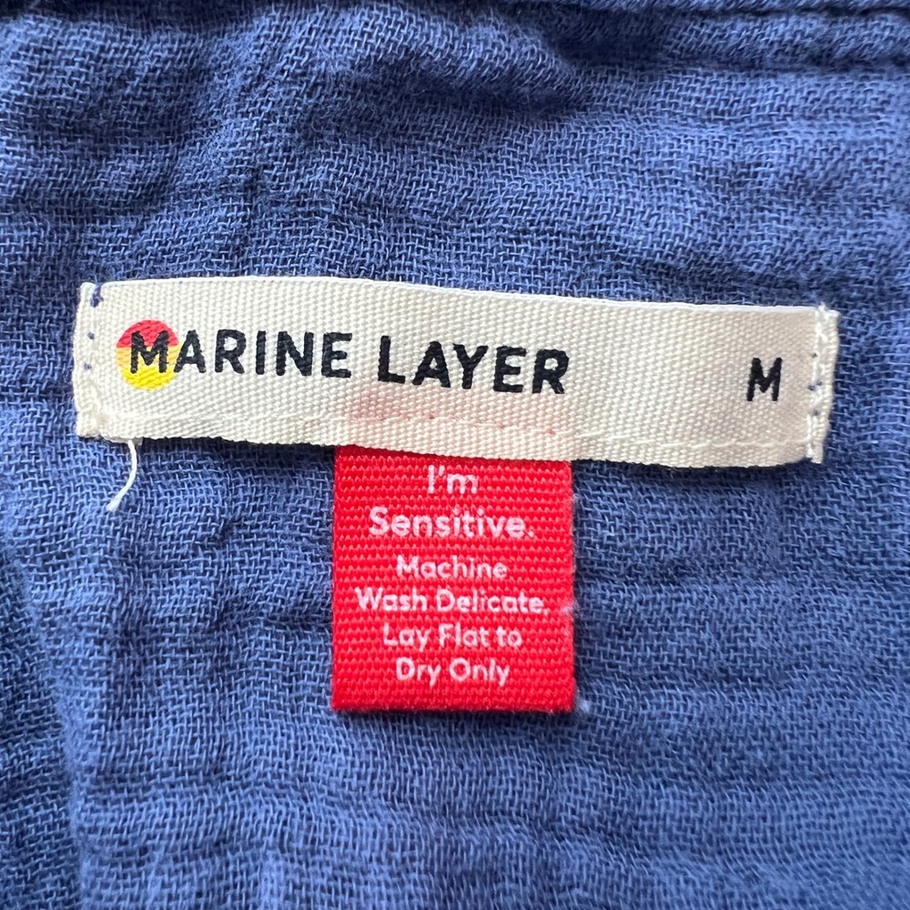 910 |Marine Layer Double Gauze Tiered Button Front Boho Midi Dress Blue Womens M - Picture 9 of 10